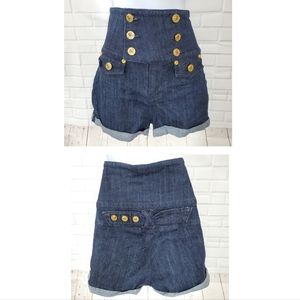 YNQ Waist High Sailor Jean Dark Denim Shorts